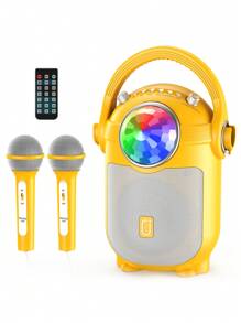 JYX Karaoke Machine, 2 Microphones, Karaoke Microphone Speaker With Party Lights, Portable PA System With Remote Control - Yellow - View 1