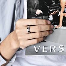 簡約型男潮戒,刻有情侶愛心,不鏽鋼女性飾品禮物,銀色/金色/黑色 - 單戒 - 查看 2