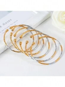 6入組新款雙色3mm非洲手鐲、杜拜手鐲和手鐲,金色,婚禮首飾、禮物 - 金黃色 - 查看 5