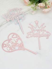 6入組生日快樂蛋糕裝飾,蛋糕插牌派對必備 - 粉色 - 查看 5