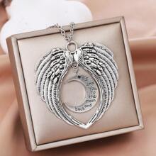 1入時尚守護天使翅膀吊墜項鍊,適合女性日常穿著 - 銀色 - 查看 7