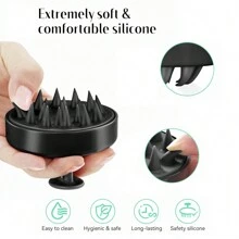 頭皮按摩器,柔軟矽膠刷毛深層清潔頭皮促進生髮淨化頭皮,洗髮刷去頭屑,全黑色 - 橘色 - 查看 5