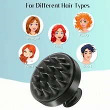 頭皮按摩器,柔軟矽膠刷毛深層清潔頭皮促進生髮淨化頭皮,洗髮刷去頭屑,全黑色 - 橘色 - 查看 8