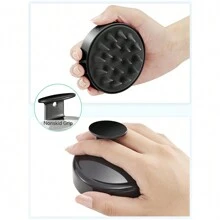 頭皮按摩器,柔軟矽膠刷毛深層清潔頭皮促進生髮淨化頭皮,洗髮刷去頭屑,全黑色 - 橘色 - 查看 7