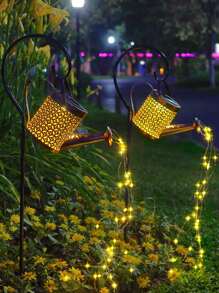 1入組利用太陽能的鐵製中空地墊式水桶燈,搭配36支60cm暖白銀絲線燈和1支高亮度暖白色燈,照明時間約8-10小時。適用於戶外庭院裝飾、家庭聚會、花園、草坪、景觀照明等。 - 黃色 - 查看 1