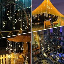 Solar Lights Outdoor Star Moon Solar String Light USB Rechargeable Indoor Waterproof Solar Curtain Lamp Garden Xmas PartyBalcony - Yellow - View 6