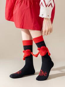 Syviss 2雙不分男女情侶袜,心形與手形設計,情人節禮物 - 彩色 - 查看 6