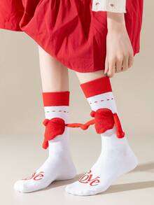 Syviss 2雙不分男女情侶袜,心形與手形設計,情人節禮物 - 彩色 - 查看 4