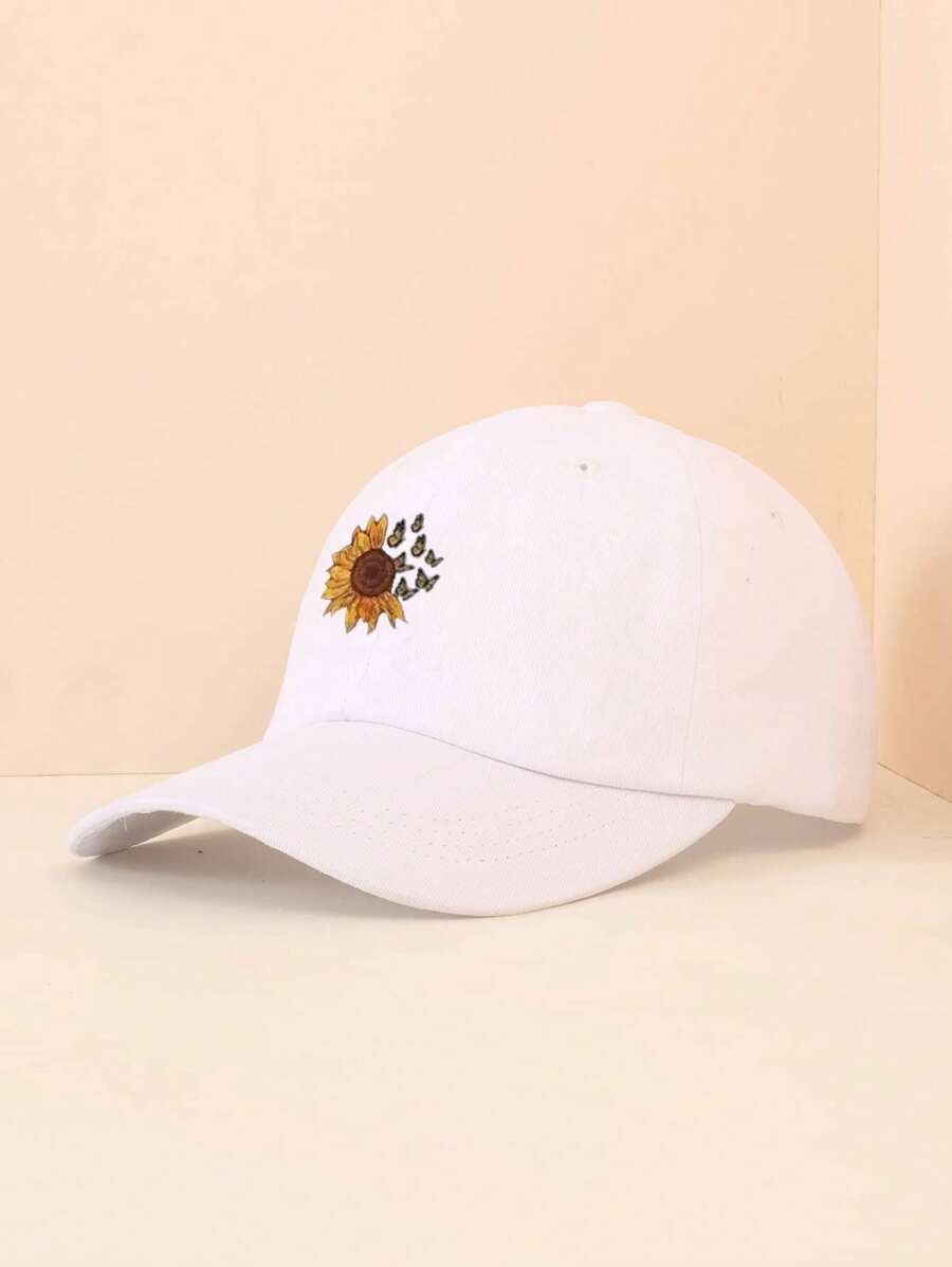 1入太陽花印花簡約網帽,可調節帶的休閒戶外棒球帽 - 白色 - 查看 1