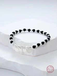 1 件個人化時尚 925 純銀和黑瑪瑙手鍊,適合日常佩戴 - 黑與白 - 查看 5