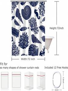 1pc Creative Ocean Element Printed, Simple Fashionable Bathroom Decoration Shower Curtain, Waterproof - Multicolor - View 2