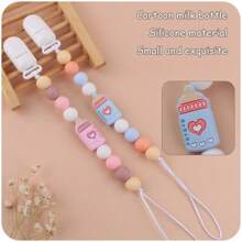 1pc Creative Cartoon Milk Bottle Shaped Plastic Clip With Silicone Beads To Prevent Chain Falling Off, Perfect For Children's Art And Crafts Diy Jewelry Making - Green - View 5