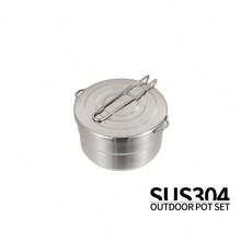 1.5升不鏽鋼戶外露營午餐盒鍋bbq便攜式登山鍋折疊手柄野餐蒸煮鍋具 - 銀色 - 查看 2