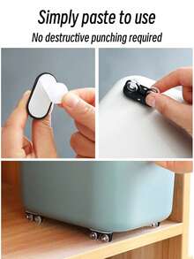 迷你/小型固定輪嵌入式自粘塑料貼合紙箱底部存储支架diy玩具车垃圾桶存储輪 - 黑色 - 查看 4