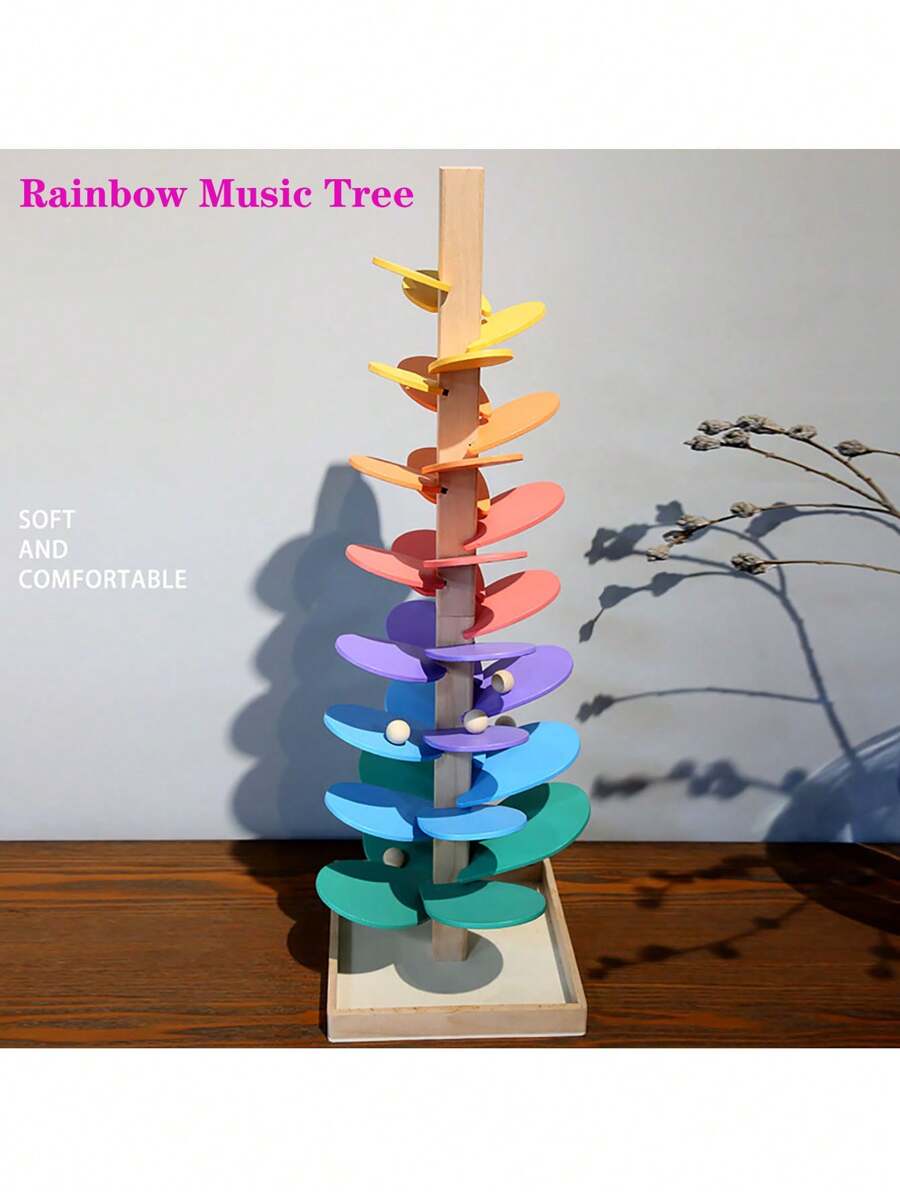 INS 彩色音乐树插入式花瓣木球轨道玩具，儿童益智积木，婴儿智力树装饰礼品套装 - 彩色 - 查看 1