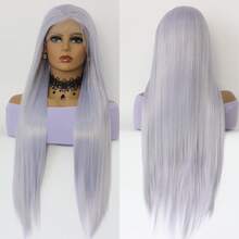 Fashion Cosplay Grey Blue Long Straight Lace Frontal Wigs 24inch Heat Resistant Synthetic Lace Front Wigs For Women Party Daily Wigs - Grey Blue - View 1