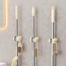 Punch-Free Mop Clip Hanger, Wall Mounted Broom Holder With Strong Adhesive For Bathroom And Kitchen - Green - View 2