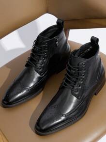 SHOESMALL Men's Boots Leather Mens Dress Boots Brogue Casual Boots For Men - AMY8187-đen - Xem 2