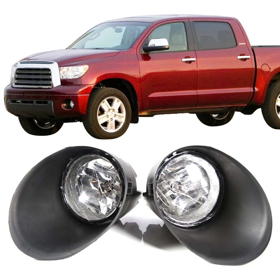 1Pair Fog Lights Fit For 2007-2013 Toyota Tundra, 2PCS Front Bumper Fog Lights Replacement W/Clear Lens, 2008 2009 2010 2011 2012
