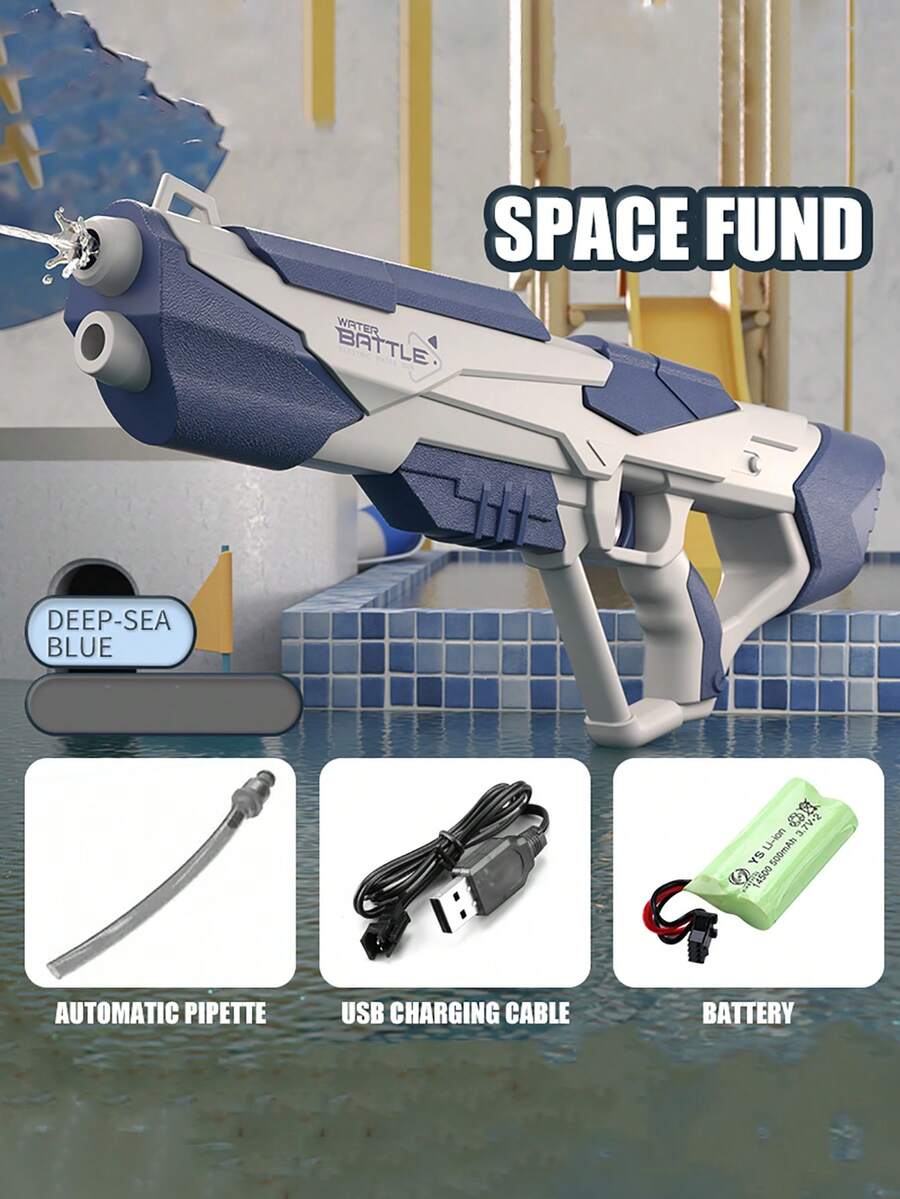 1pc Space Theme Electric Water Gun Toy, High Pressure Automatic Spray Water Toy For Water Fighting Game - Blue - View 1