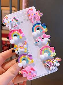 10pcs Girls Cute Rainbow Unicorn Cartoon Hair Clips(2 Styles Of Ponies Sent Randomly)