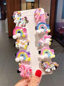 10pcs Girls Cute Rainbow Unicorn Cartoon Hair Clips(2 Styles Of Ponies Sent Randomly)