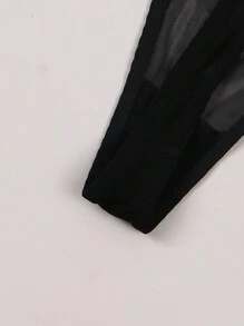 Tanga De Encaje Transparente Estampada Y Sexy De Talla Grande - Negro - Ver 7