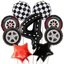 9入組熱血賽車生日裝飾氣球,黑白方格輪胎氣球,數字3、4、5生日派對裝飾用品,賽車主題派對裝飾氣球 - 黑與白 - 查看 9