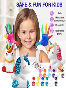畫自己的獨角獸 - Diy 石膏畫閃亮獨角獸圖案冰箱貼 - 一套很棒的自我創作藝術品套裝,推薦給 5 歲及以上的獨角獸愛好者。 - 彩色 - 查看 6