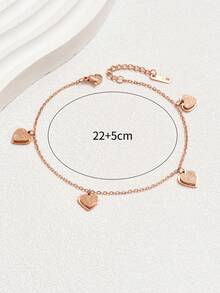 1pc Fashionable Matte Stainless Steel Heart Charm Anklet For Women, Elegant & Versatile Foot Accessory - Rose Gold - View 5