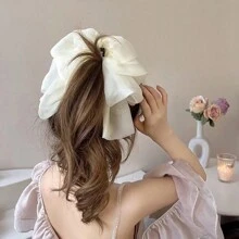 1pc Fashionable Elegant Multi-Layer Mesh Bowknot Hair Clip For Girls, French Vintage Style Banana Hairpin For Ponytail, Suitable For Party, Dance And Daily Use