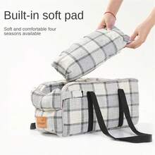 寵物汽車座椅攜帶器,帶安全牽引繩,可夾式安全牽引繩和拉鍊收納袋的便攜狗狗汽車座椅增高墊 - 白格子 - 查看 4