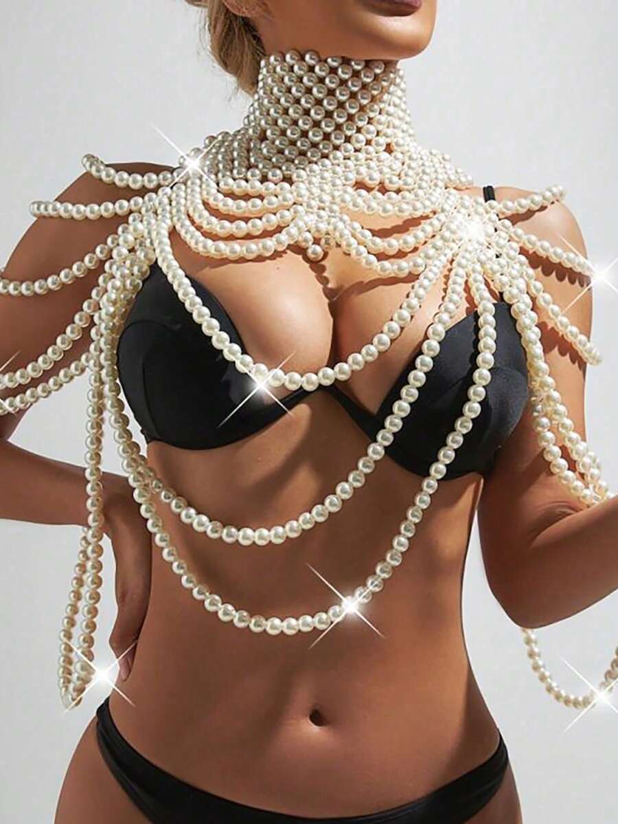 1 件新款欧美风格个性化流苏胸饰身体链女士 - 白色 - 查看 1