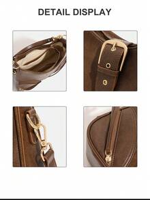 Meilade復古風格破舊修補手提袋,優雅通勤肩背交叉包,時尚女包 - 巧克力棕 - 查看 5