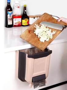 1 個廚房可折疊垃圾桶壁掛垃圾桶帶櫃門懸掛大號儲物桶創意分類垃圾桶 - 粉色 - 查看 5