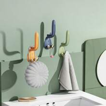 1pc Multifunctional Waterproof Bathroom Towel Holder With Hooks For Towels, Toothbrushes, Toothpaste, Cups, Keys, Umbrellas, Clothes, Hats, No Drilling Installation Kitchen Tools Organizer With Strong Adhesive For Power Strips, Phone Cables, Etc. Wide Application: Bathroom, Kitchen, Door, Office - Orange - View 1