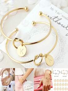 1 chiếc vòng tay hở thắt nút tình yêu đơn giản thời trang cá nhân hóa theo phong cách A-Z, vòng tay tự làm 26 chữ cái tiếng Anh, quà tặng ngày lễ tình nhân, phù hợp để đeo hàng ngày cho phụ nữ - Vàng - Xem 8