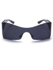 1pc Geometric Y2k Style Frameless Curved Cycling Glasses With For Outdoor Sports Fashionable Fashion Glasses - Black - View 2