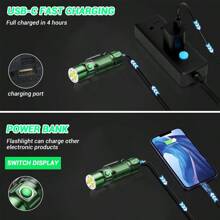 1pc New 3 Led Waterproof Flashlight With Portable Small Volume And Durable Aluminum Alloy Body, Equipped With Pen Clip, Battery Level Display And Flashlight Power Bank Function, Suitable For Outdoor Camping, Climbing, Night Running, Fishing, Night Work, Emergency Search And Household Use. - Dark Green - View 3
