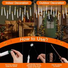 12PCS Decoration Floating Candles With Wand Remote, 10.9" Flameless Floating Candles LED Light, Hanging Floating Candles For Room Decor Party Home Decor,Battery Operated Electric Window Taper Candle Flickering Warm Light LED Candle - White - View 6
