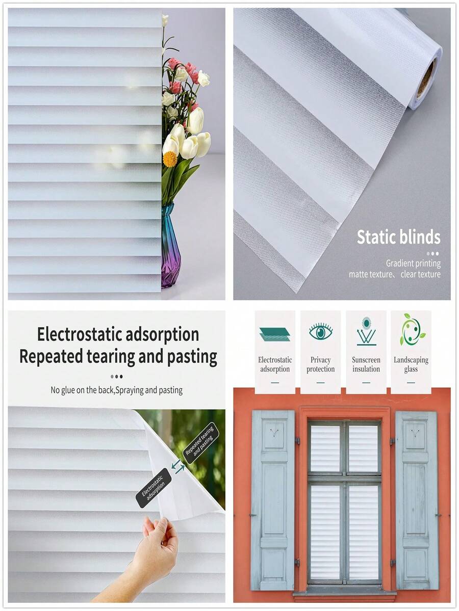 窗戶防窺膜,帶安裝工具,百葉窗圖案,靜電吸附,可拆卸,防紫外線,熱控制,玻璃膜非常適合家庭淋浴辦公室玻璃門 - 白色 - 查看 1