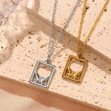 1條時尚不銹鋼情侶方形蝴蝶吊墜項鍊 - 金色 - 查看 2