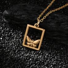 1條時尚不銹鋼情侶方形蝴蝶吊墜項鍊 - 金色 - 查看 8