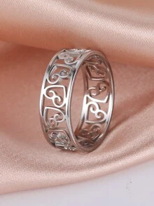 1入女士時尚不鏽鋼空心愛心戒指,極簡配飾,象徵永恆的愛,适用于結婚週年紀念和情人節女友禮物 - 愛心 - 查看 8