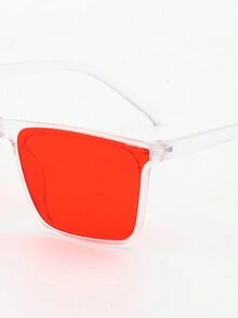 1pc Children's Square Frame Fashion Glasses, Simple And Fashionable, Suitable For Boys And Girls, For Parties, Daily Activities And Outdoor Travel Accessories, Windproof - Red - View 5