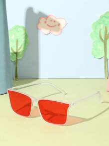 1pc Children's Square Frame Fashion Glasses, Simple And Fashionable, Suitable For Boys And Girls, For Parties, Daily Activities And Outdoor Travel Accessories, Windproof - Red - View 1