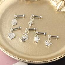 1 件 16G 316 不锈钢耳钉方晶锆石耳洞耳钉耳屏软骨杠铃耳环耳轮海螺身体穿孔首饰适合女性女孩 - 銀色 - 查看 9