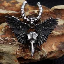 1入復古哥德風格黑色骷髏吊墜頸鍊,翅膀裝飾,附60cm鍊條,適合男女日常佩戴 - 槍黑色 - 查看 6