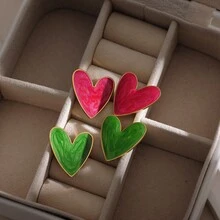 1pair Premium Stainless Steel Earrings, 18k Gold Plated With Morandi Color Coating, Oil Drop Design, Fashionable And Personalized - Heart Earrings - View 7