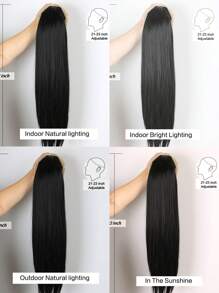 22吋長直頭帶假髮棕色合成覆蓋假髮自然直頭發件半假髮 - 黑色 - 查看 12